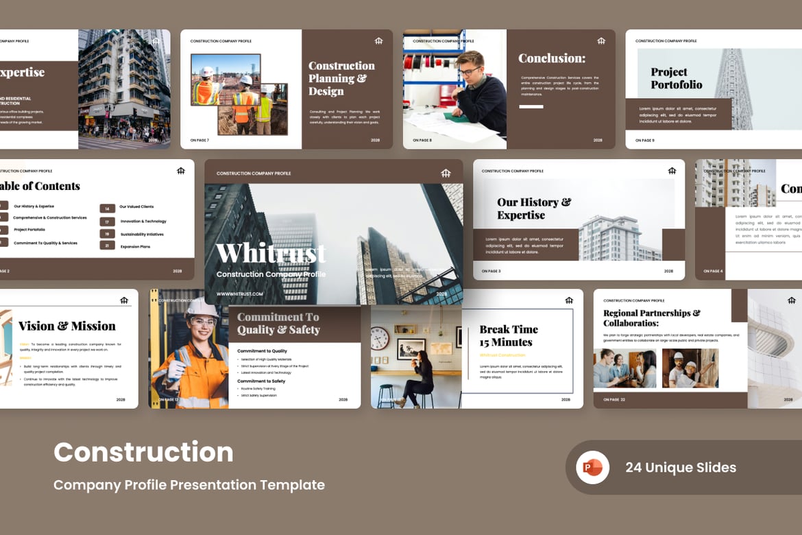 Template Presentasi PowerPoint Profesional untuk Bisnis Konstruksi