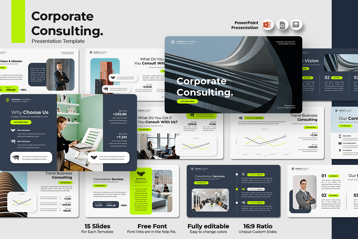 Template Presentasi PowerPoint untuk Konsultasi Korporat yang Menarik dan Profesional