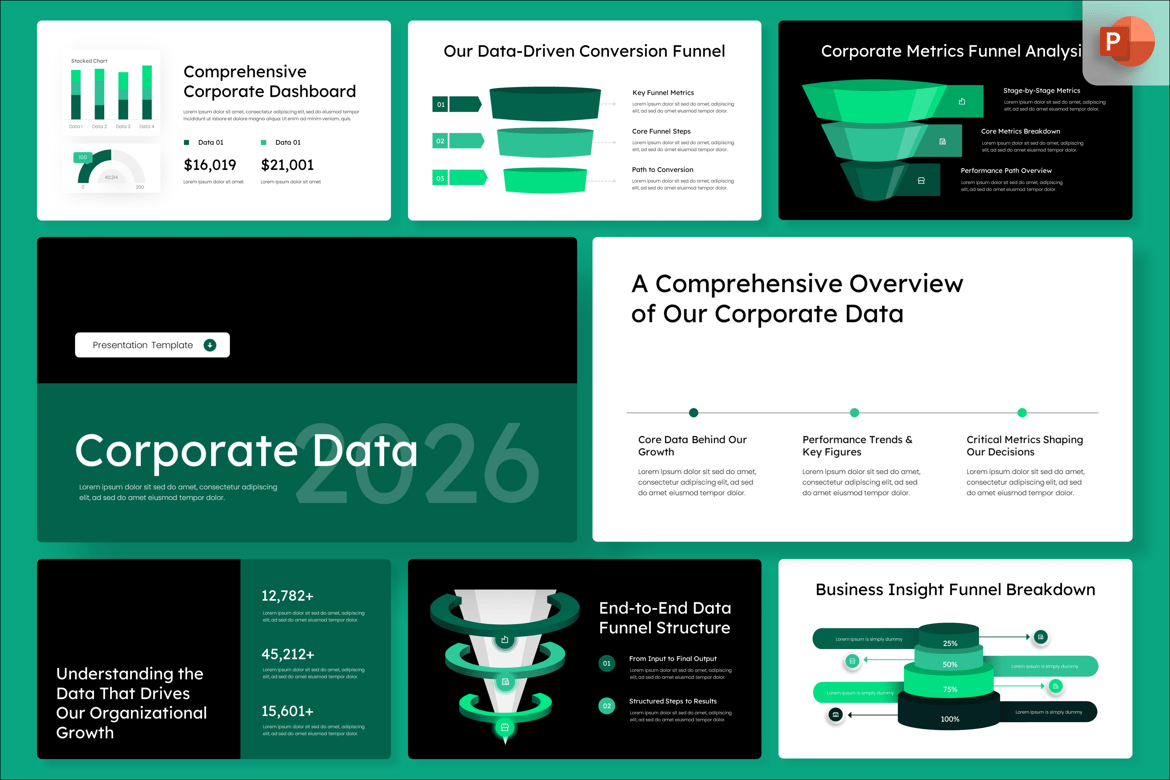 Template PowerPoint Data Korporat yang Menarik dan Profesional
