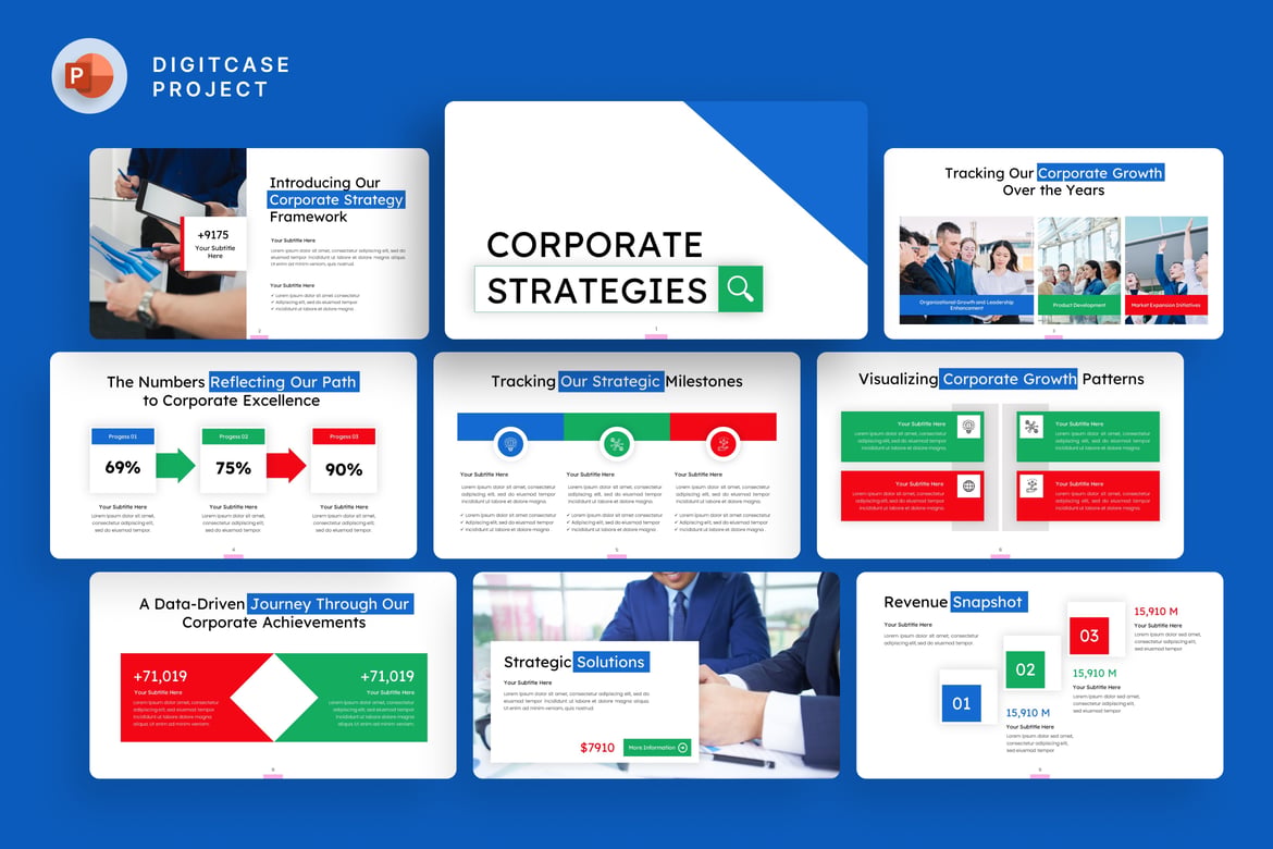 Template PowerPoint Strategi Korporat yang Modern dan Profesional