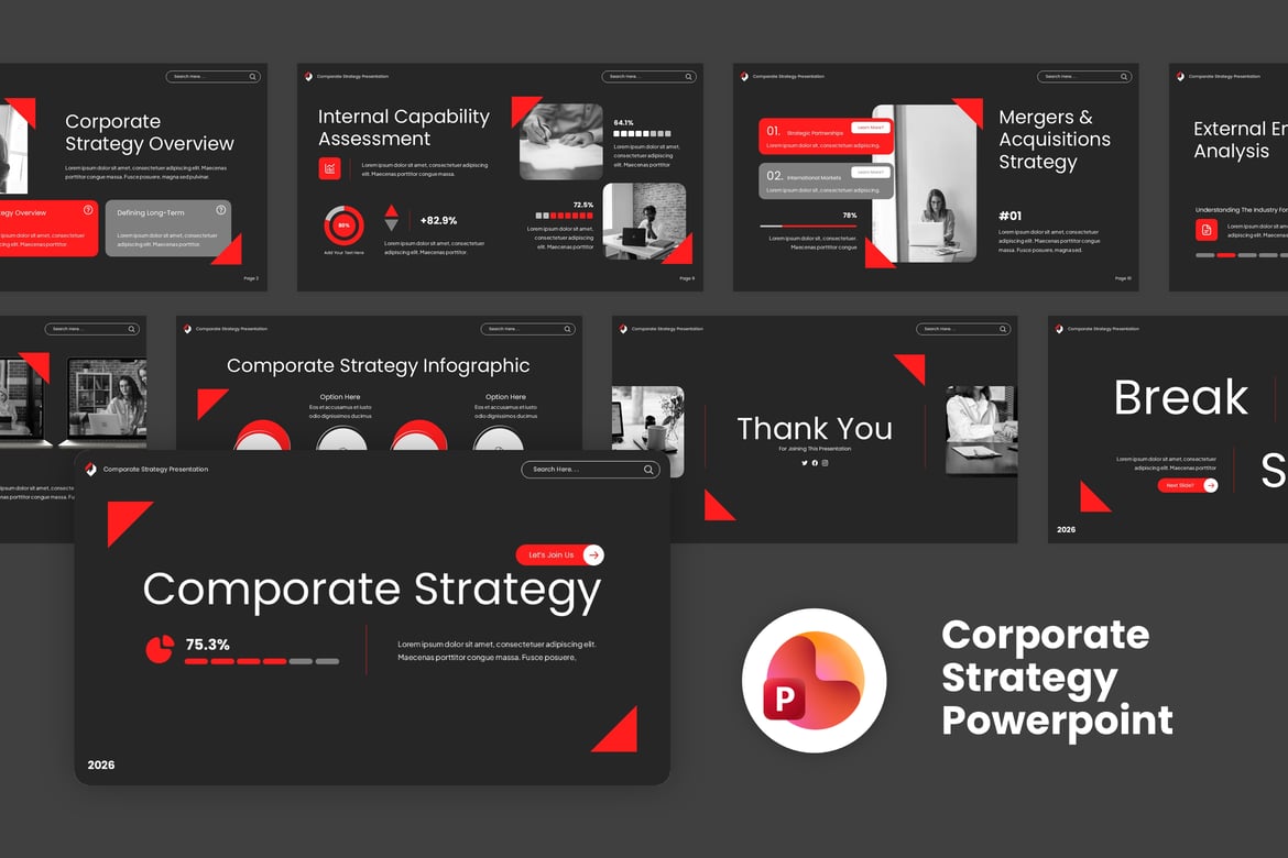 Template Presentasi Powerpoint Strategi Korporat yang Kreatif