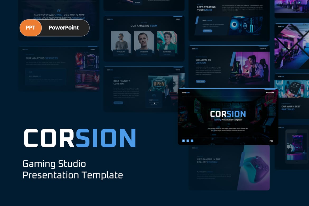 Corsion - Template PowerPoint Studio Gaming yang Menakjubkan