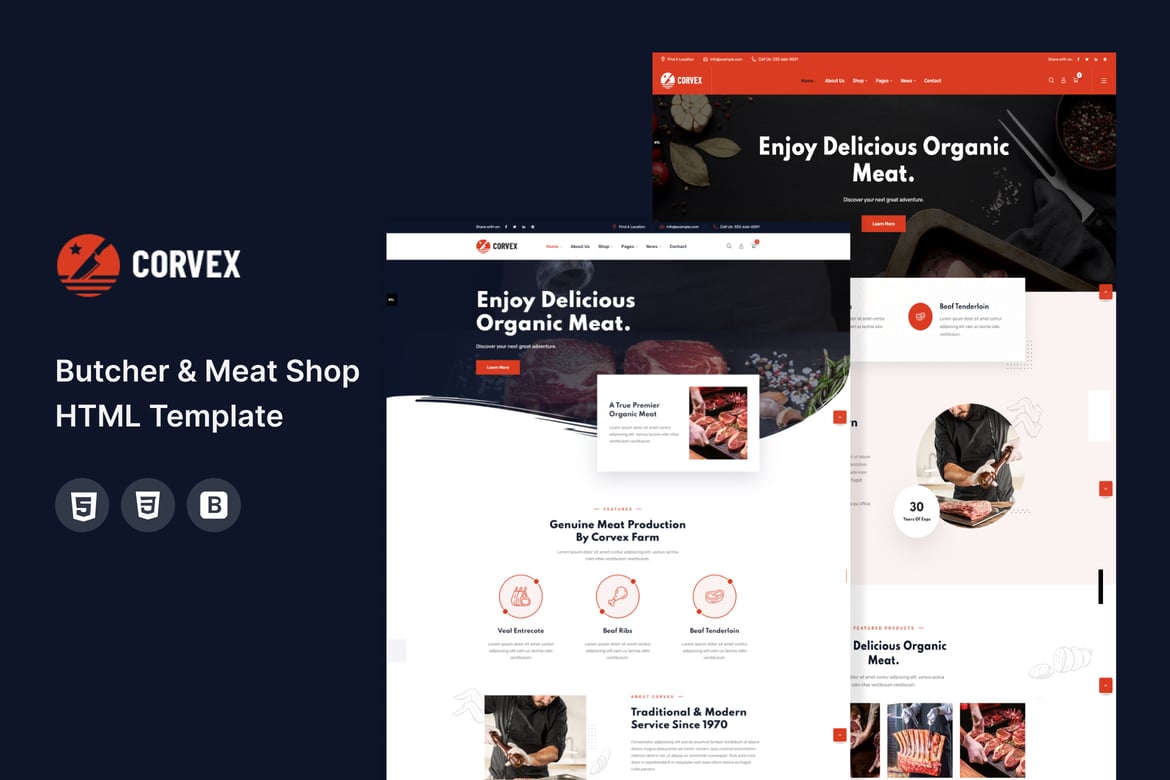 Corvex - Template Website Butcher & Toko Daging yang Modern