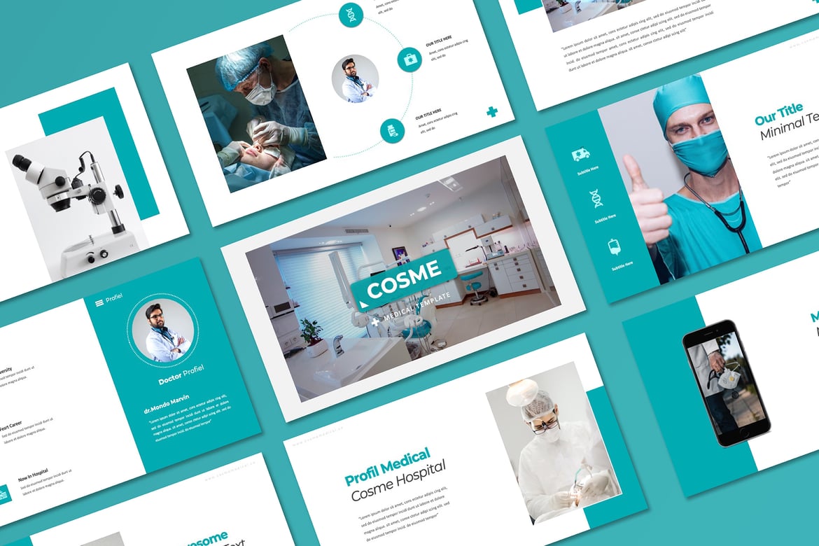 Template PowerPoint Medis Cosme yang Elegan dan Fleksibel