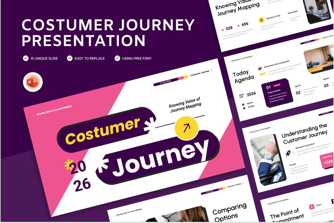 Template Powerpoint Perjalanan Pelanggan yang Menarik dan Profesional