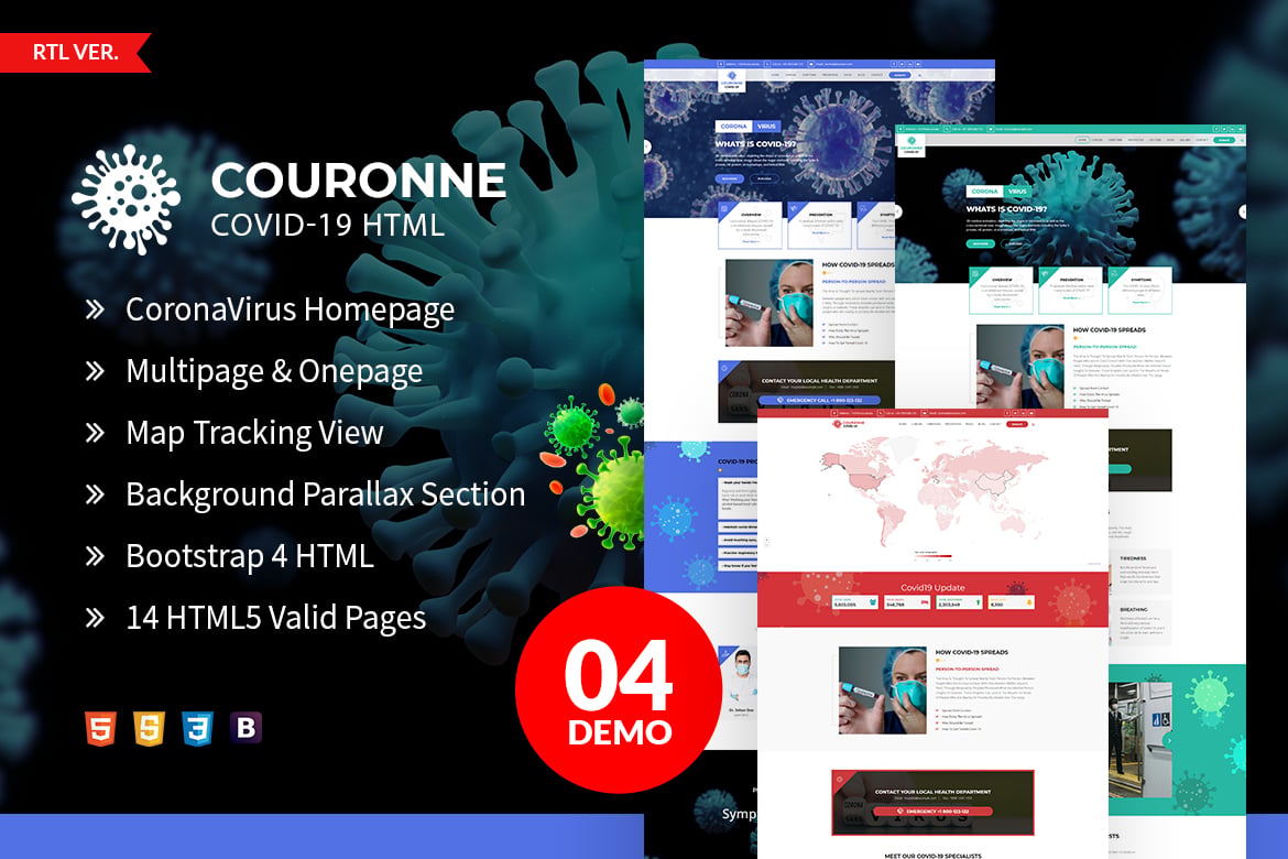 Template Website Couronne - Solusi HTML untuk Kesadaran dan Pencegahan Covid-19