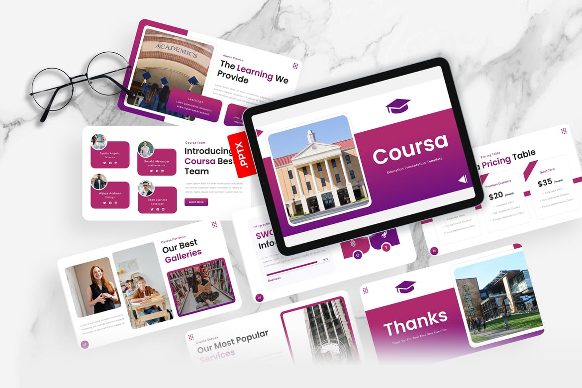 Template Presentasi PowerPoint Coursa untuk Pendidikan yang Profesional
