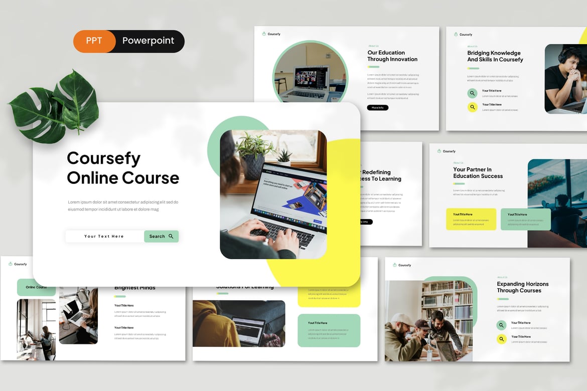 Template PowerPoint Kursus Online Coursefy yang Menarik