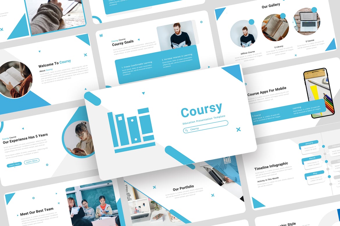 Template PowerPoint Coursy - Presentasi Sekolah yang Kreatif dan Menarik