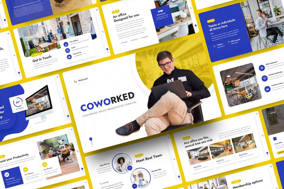 Template Presentasi PowerPoint Coworked untuk Ruang Kerja Bersama yang Modern
