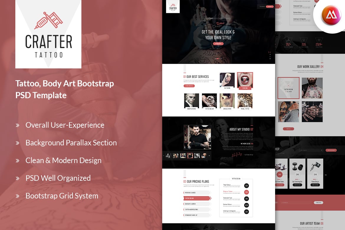 Crafter - Template Website Bootstrap untuk Tattoo yang Menarik