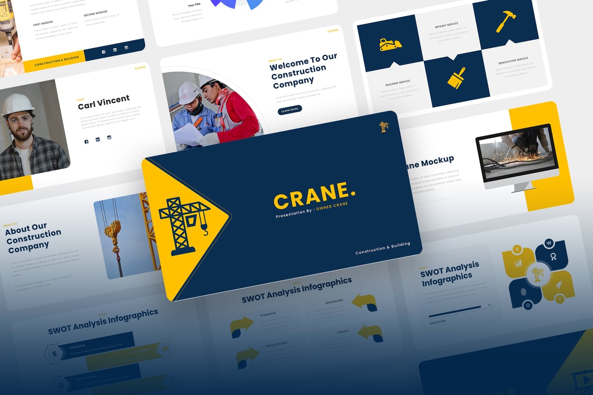 Template PowerPoint Crane untuk Konstruksi yang Menarik dan Profesional