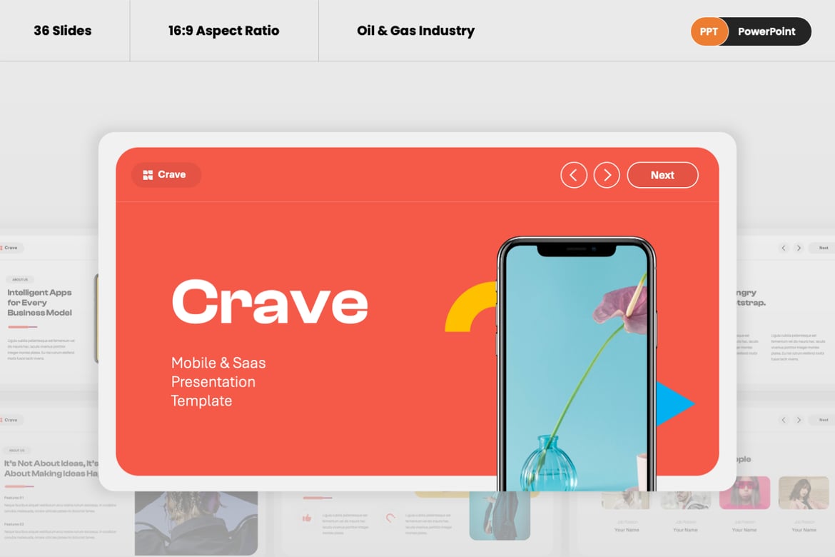 Crave - Template PowerPoint Aplikasi Mobile yang Menarik