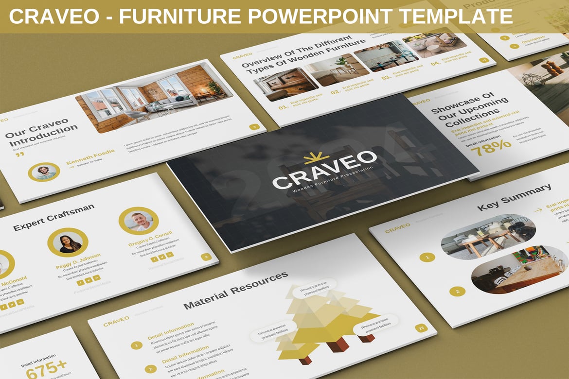 Template Presentasi PowerPoint Craveo untuk Furnitur yang Elegan