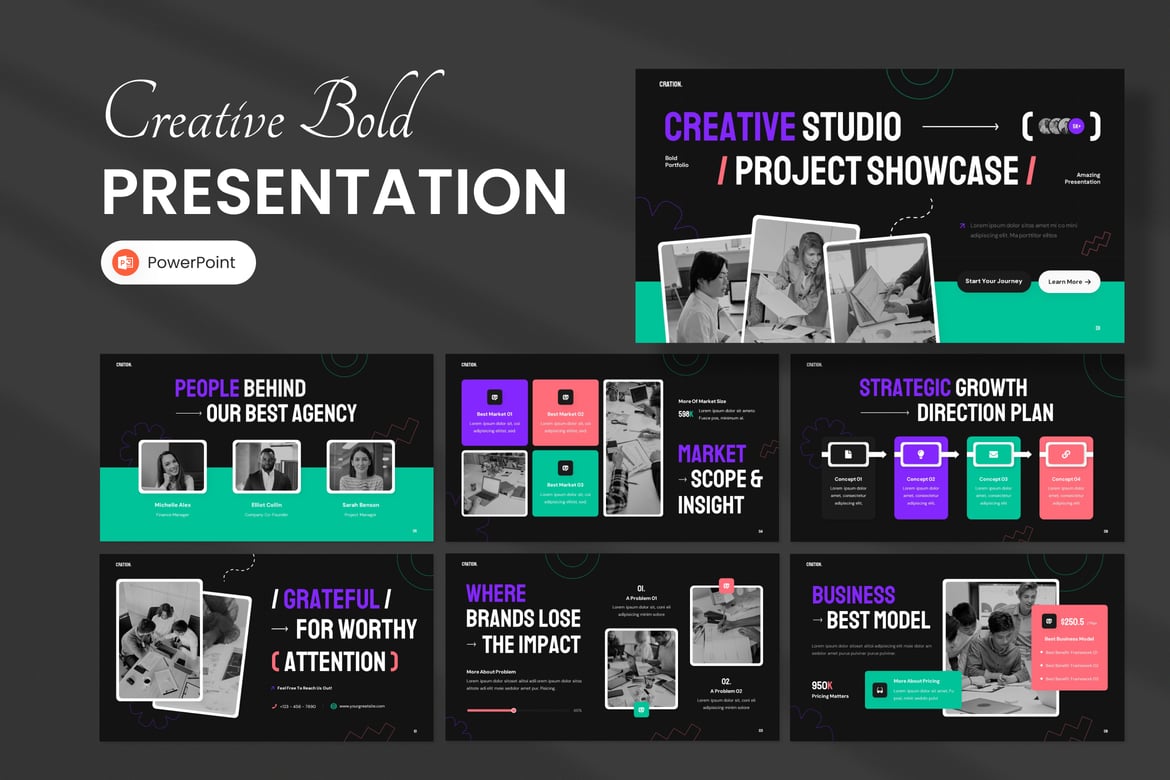 Template Presentasi PowerPoint Portofolio Kreatif yang Berani