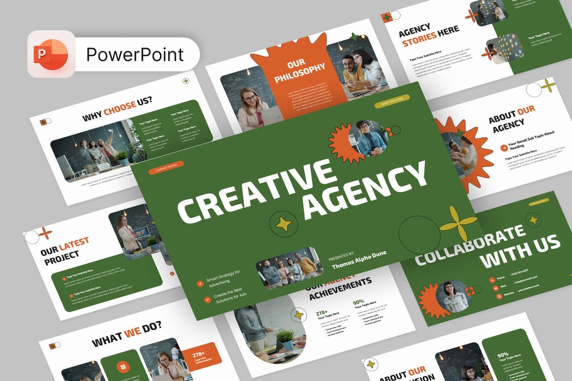 Template PowerPoint Kreatif untuk Agensi Neubrutalis