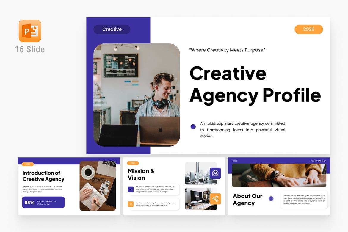 Template PowerPoint Profil Agensi Kreatif yang Modern dan Profesional