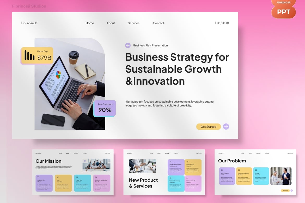 Template PowerPoint Rencana Bisnis Kreatif 172 untuk Analisis Keuangan Profesional