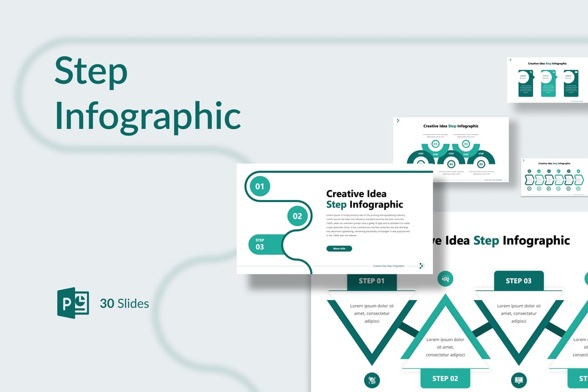 Template PowerPoint Infografis Langkah Kreatif yang Menarik