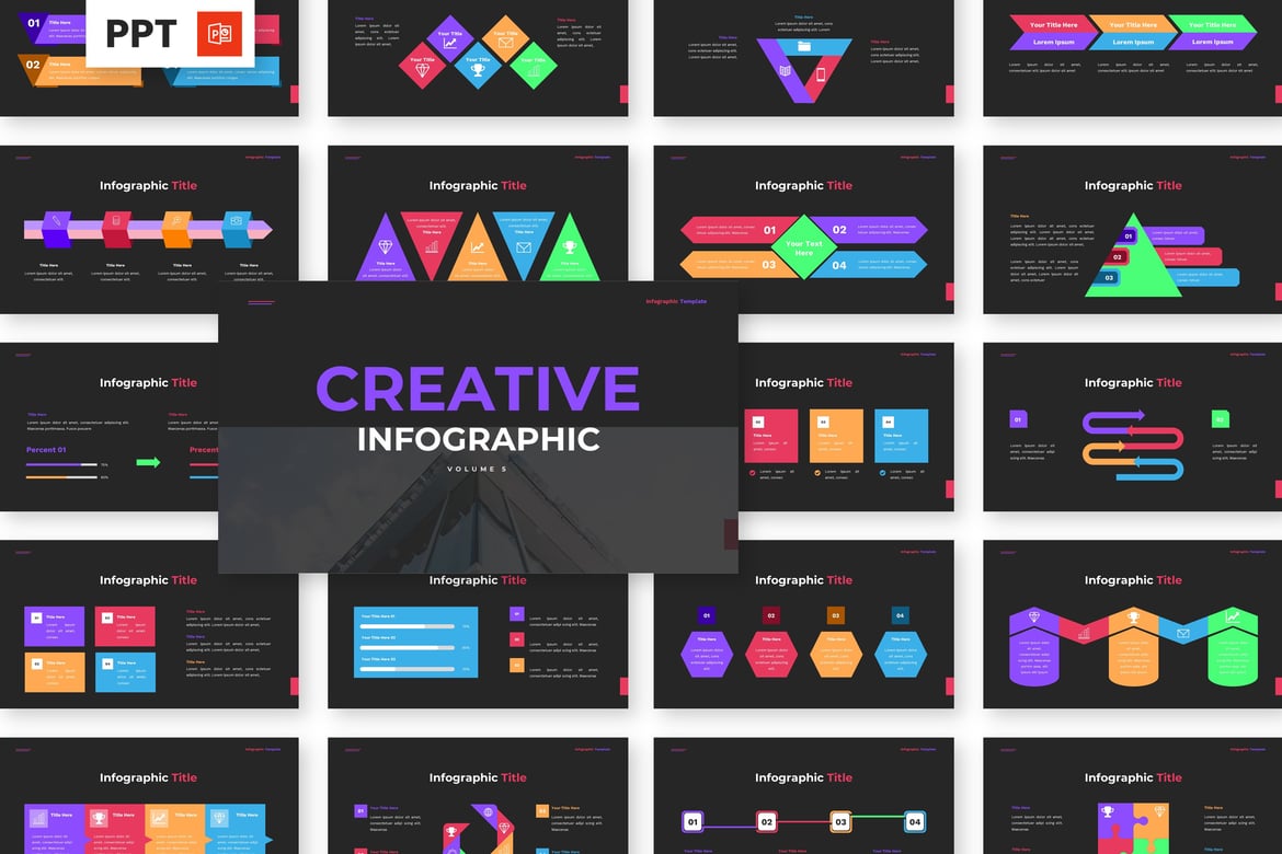 Template Presentasi Infografis Kreatif Volume 5 untuk PowerPoint