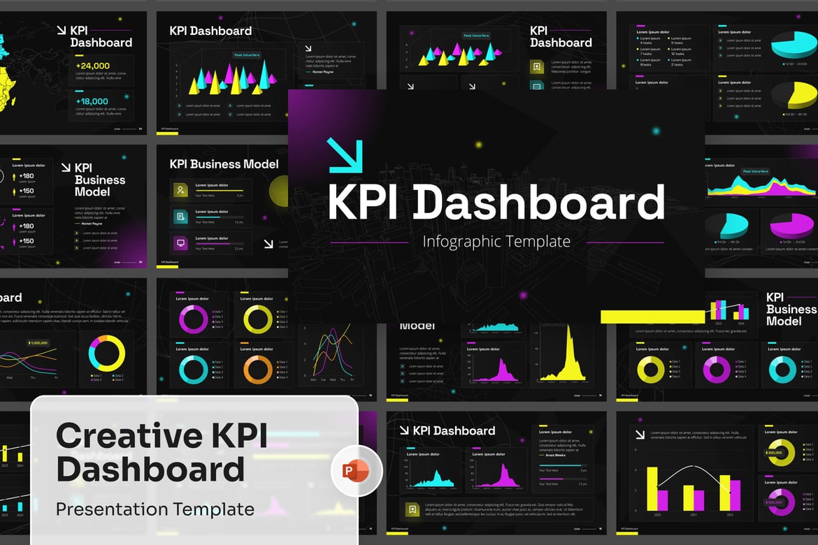 Template PowerPoint Dashboard KPI Kreatif untuk Presentasi Menarik