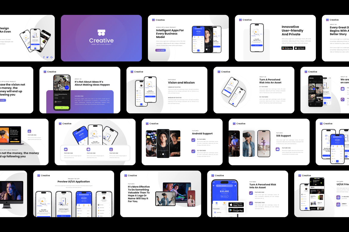 Template Presentasi Powerpoint Kreatif untuk Aplikasi Mobile & SAAS