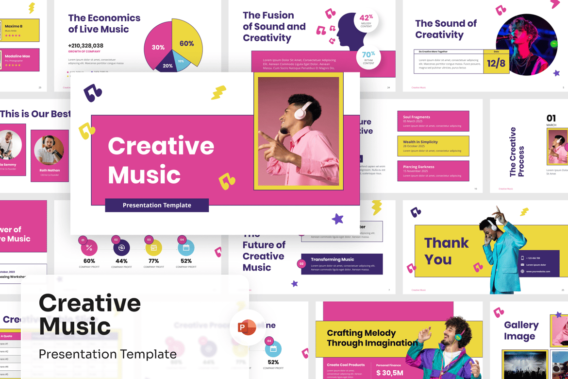 Template PowerPoint Musik Kreatif yang Menarik