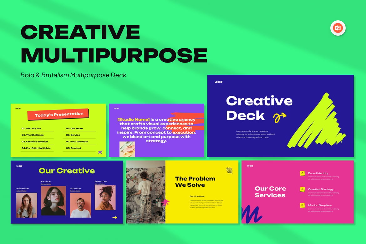 Template Presentasi PowerPoint Neobrutalisme Kreatif yang Multifungsi