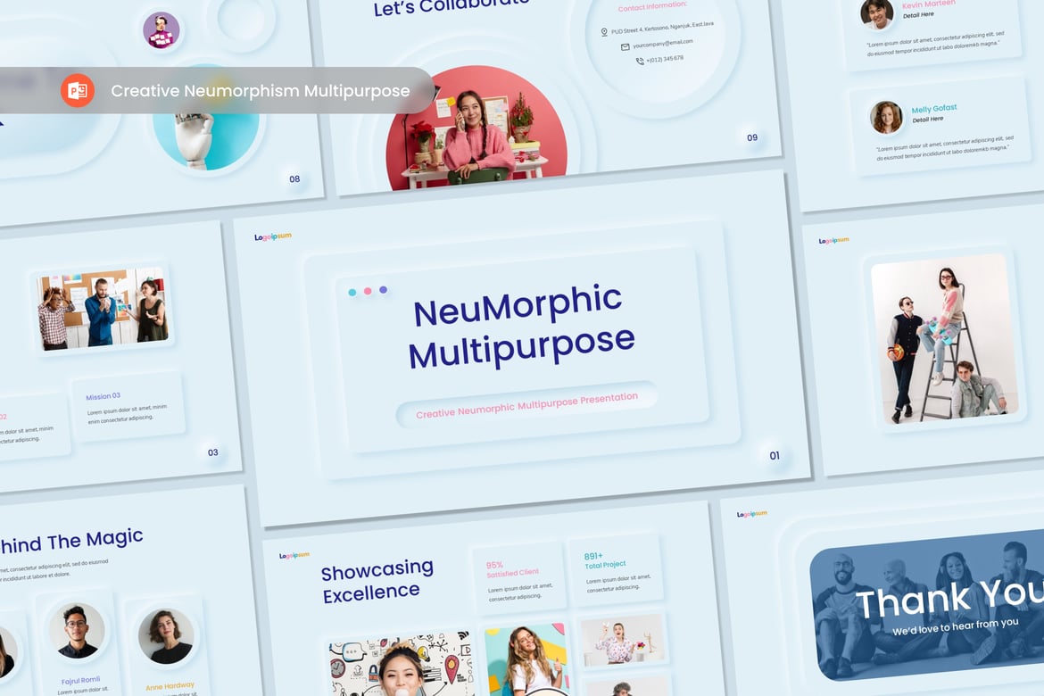 Template PowerPoint Neumorphism Kreatif untuk Berbagai Keperluan