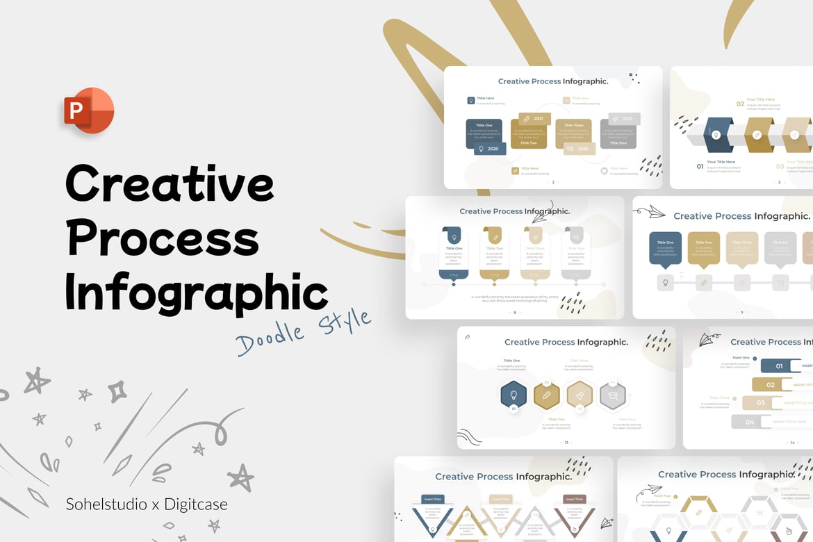 Template PowerPoint Infografis Proses Kreatif yang Menarik