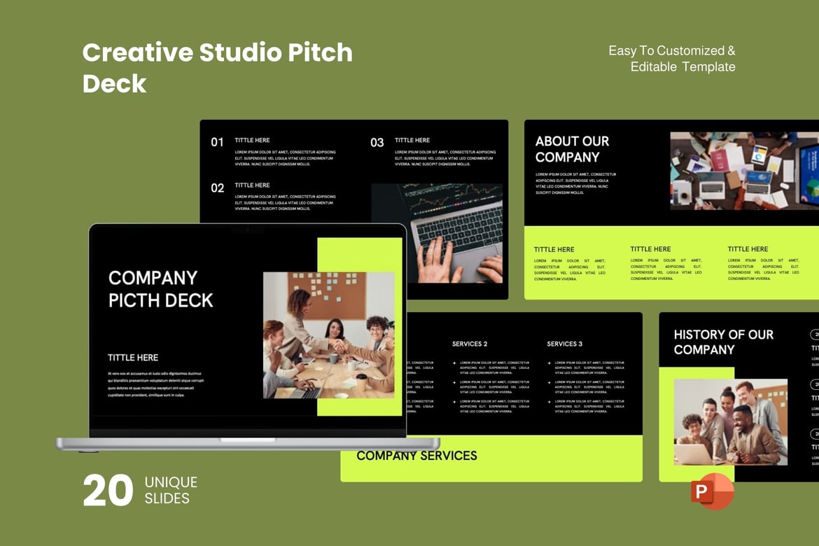 Template Presentasi PowerPoint untuk Studio Kreatif - Pitch Deck Menarik