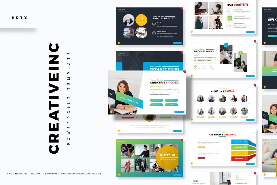 Template PowerPoint Kreatif - CREATIVE.INC untuk Presentasi Menarik