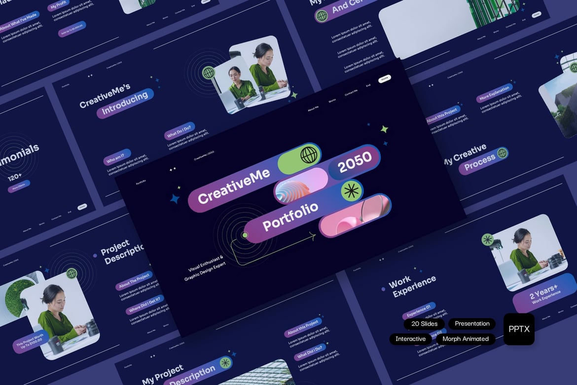 CreativeMe - Template Presentasi Portofolio Kreatif yang Elegan