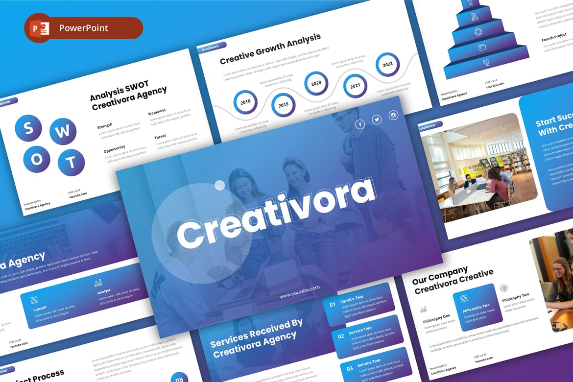 Creativora - Template PowerPoint Agensi Kreatif yang Menarik
