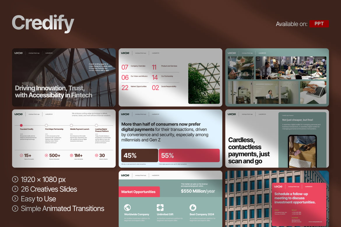 Template Presentasi Powerpoint Fintech Modern dan Animasi