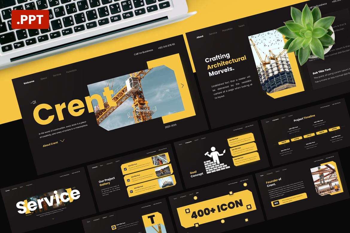 Crent - Template PowerPoint Bisnis Konstruksi yang Menarik