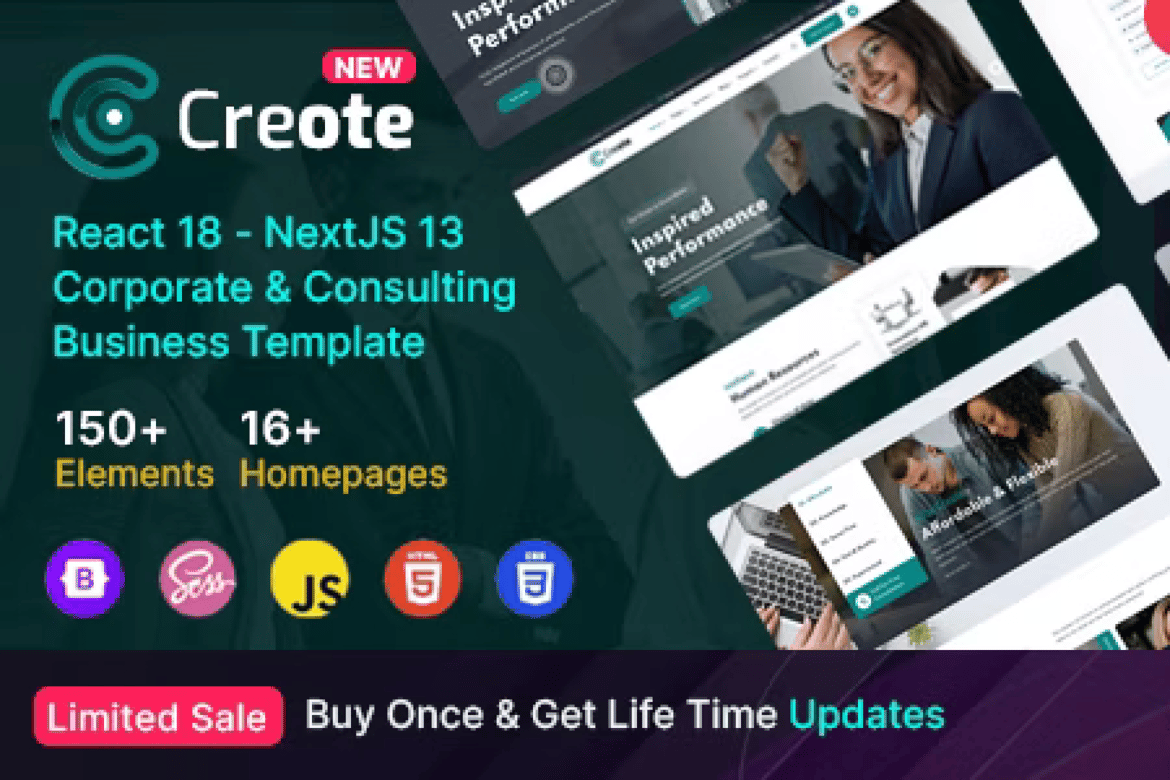 Creote - Template Website Modern untuk Bisnis Korporat dan Konsultasi NextJS