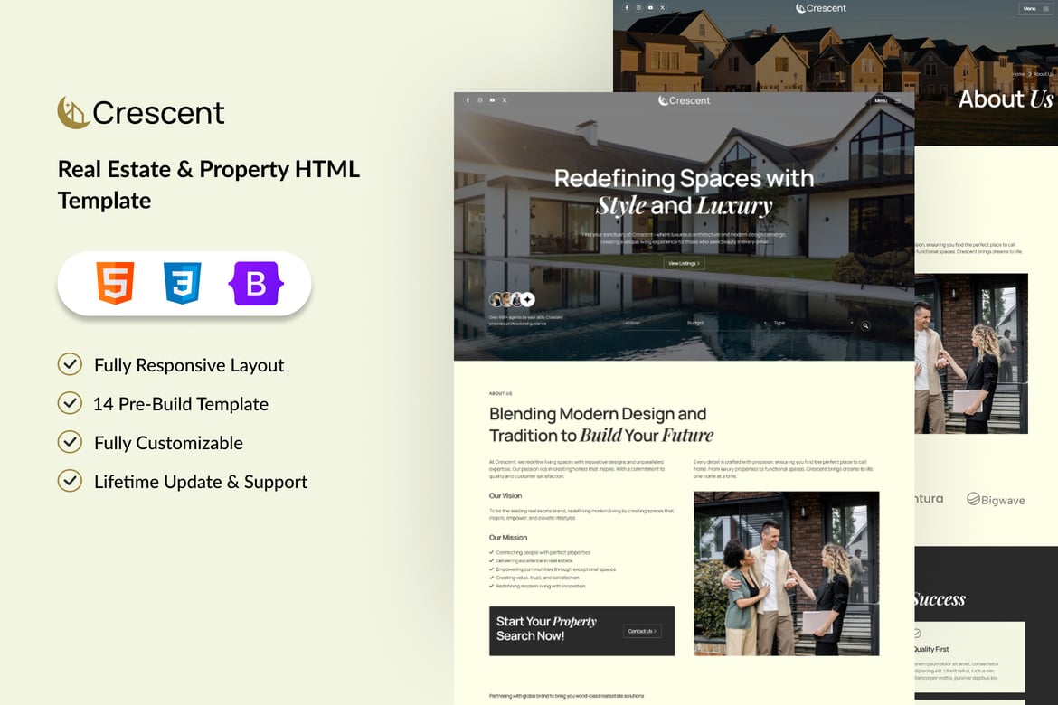 Crescent - Template Website Properti dan Real Estate yang Elegan dan Responsif
