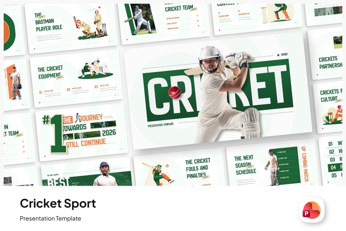 Template Presentasi PowerPoint Tema Cricket yang Dinamis