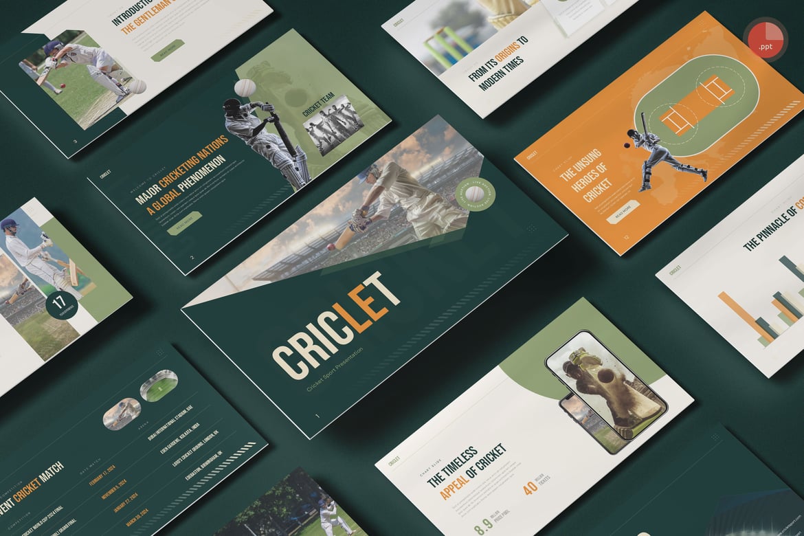 Template Presentasi PowerPoint Olahraga Kriket yang Menarik