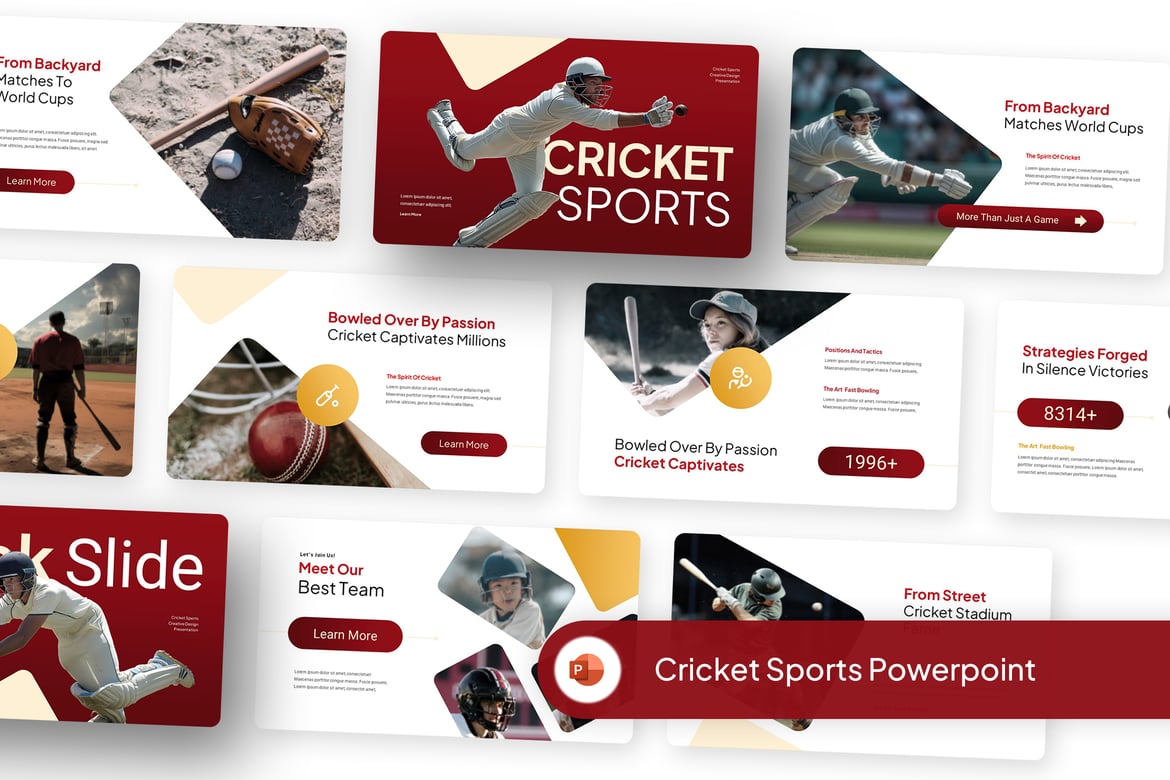 Template PowerPoint Olahraga Kriket yang Modern dan Menarik
