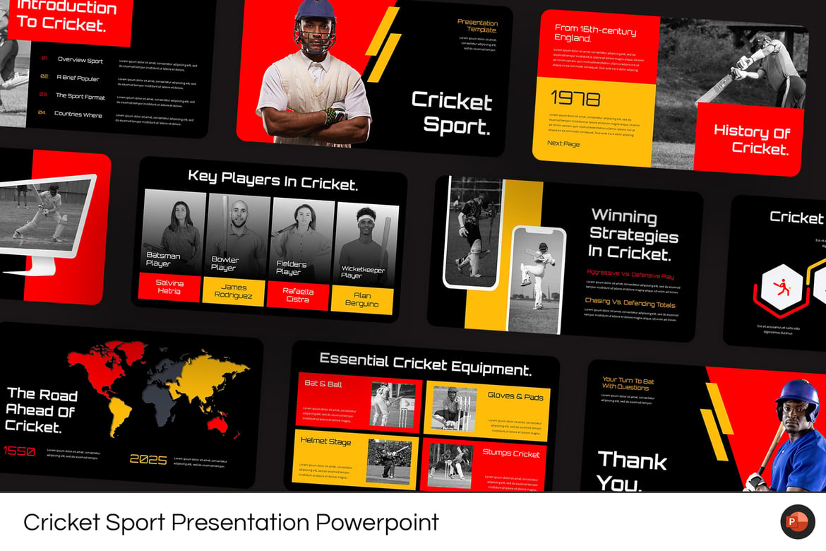 Template Powerpoint Olahraga Kriket yang Kreatif