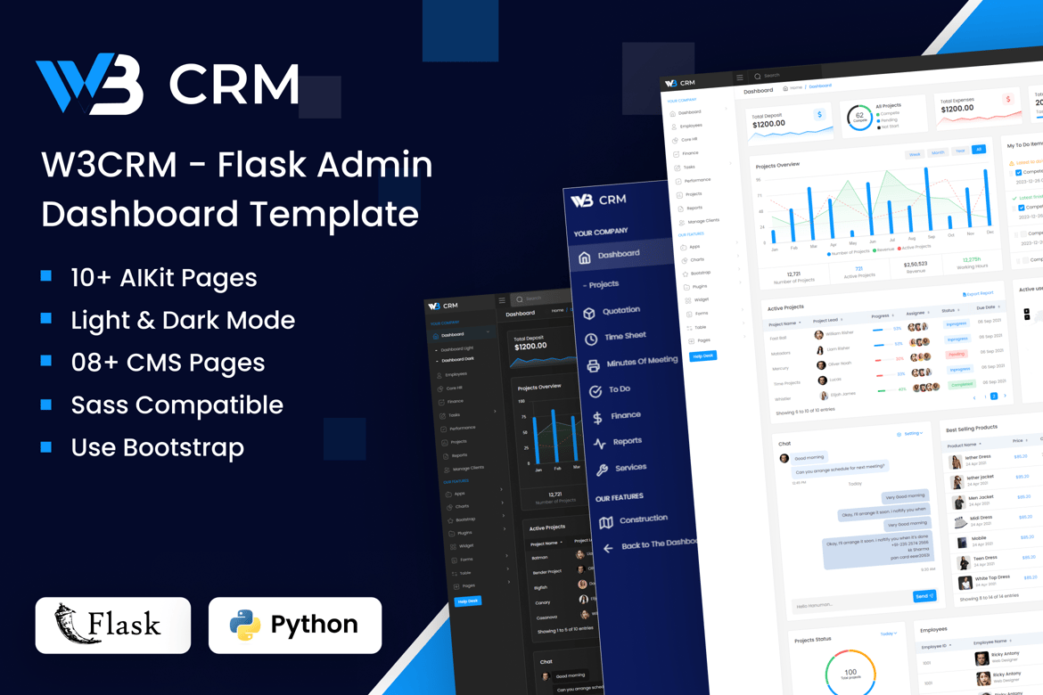 Template Dashboard Admin CRM - W3CRM untuk Flask