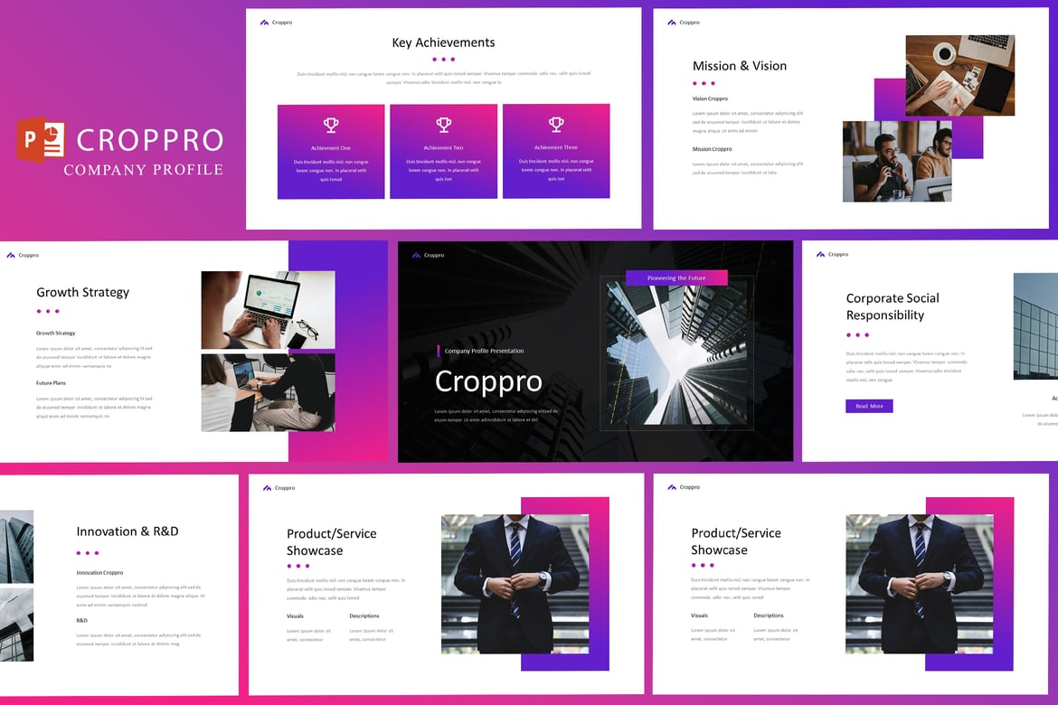 Template PPT Profil Perusahaan Croppro yang Modern dan Menarik
