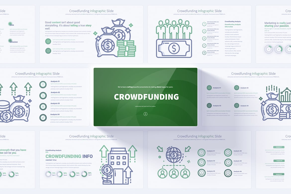 Template PowerPoint Infografis Crowdfunding yang Menarik
