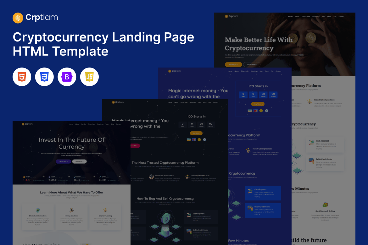 Crptiam - Template Website Landing Page Cryptocurrency yang Modern