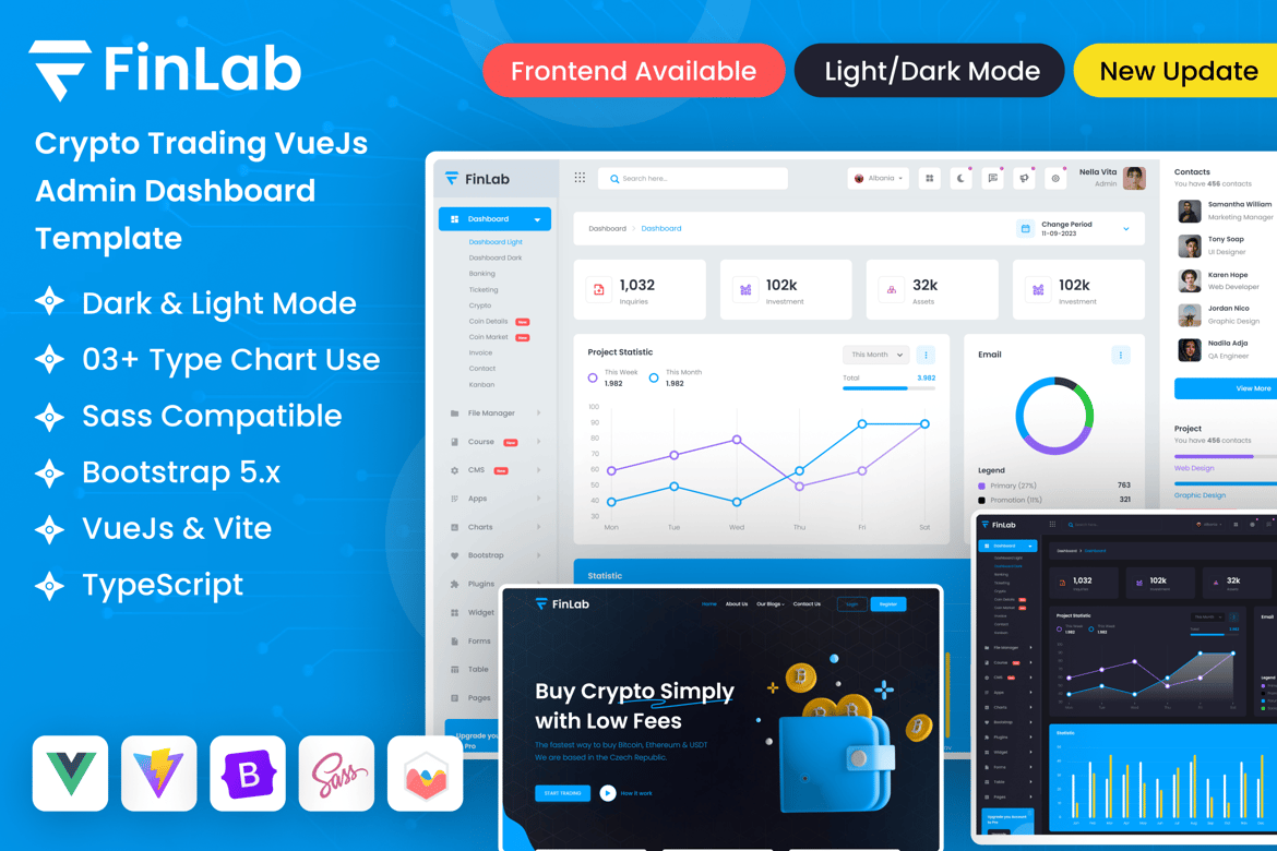 Template Dashboard Admin Trading Crypto Vue JS yang Modern dan Responsif