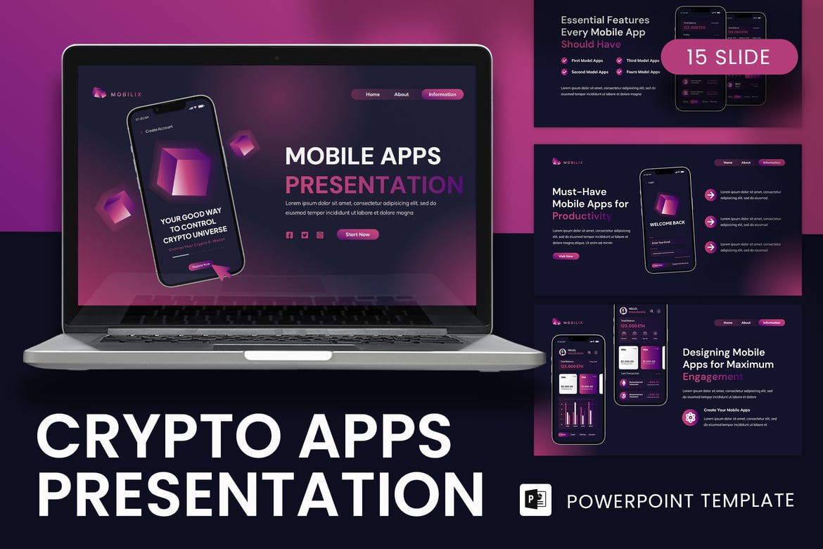 Template Presentasi PowerPoint Aplikasi Dompet Kripto yang Menarik