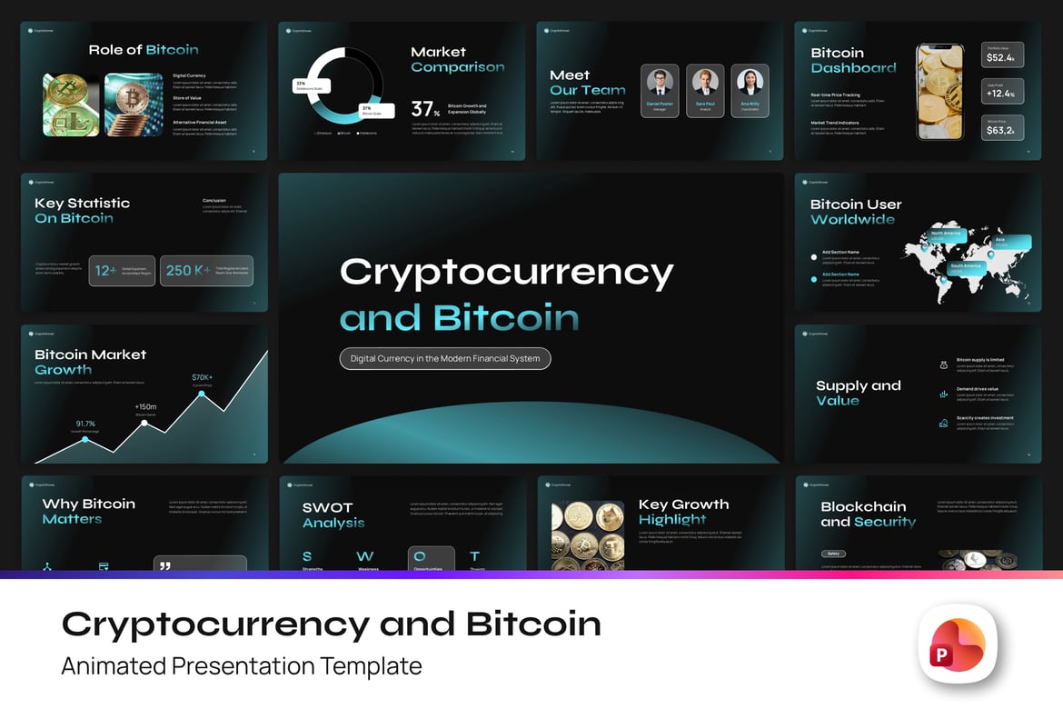 Template Presentasi PowerPoint Cryptocurrency dan Bitcoin yang Menarik