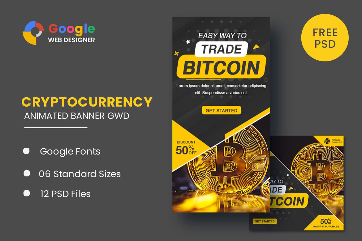 Template Web Banner Animasi Cryptocurrency Bitcoin yang Menarik